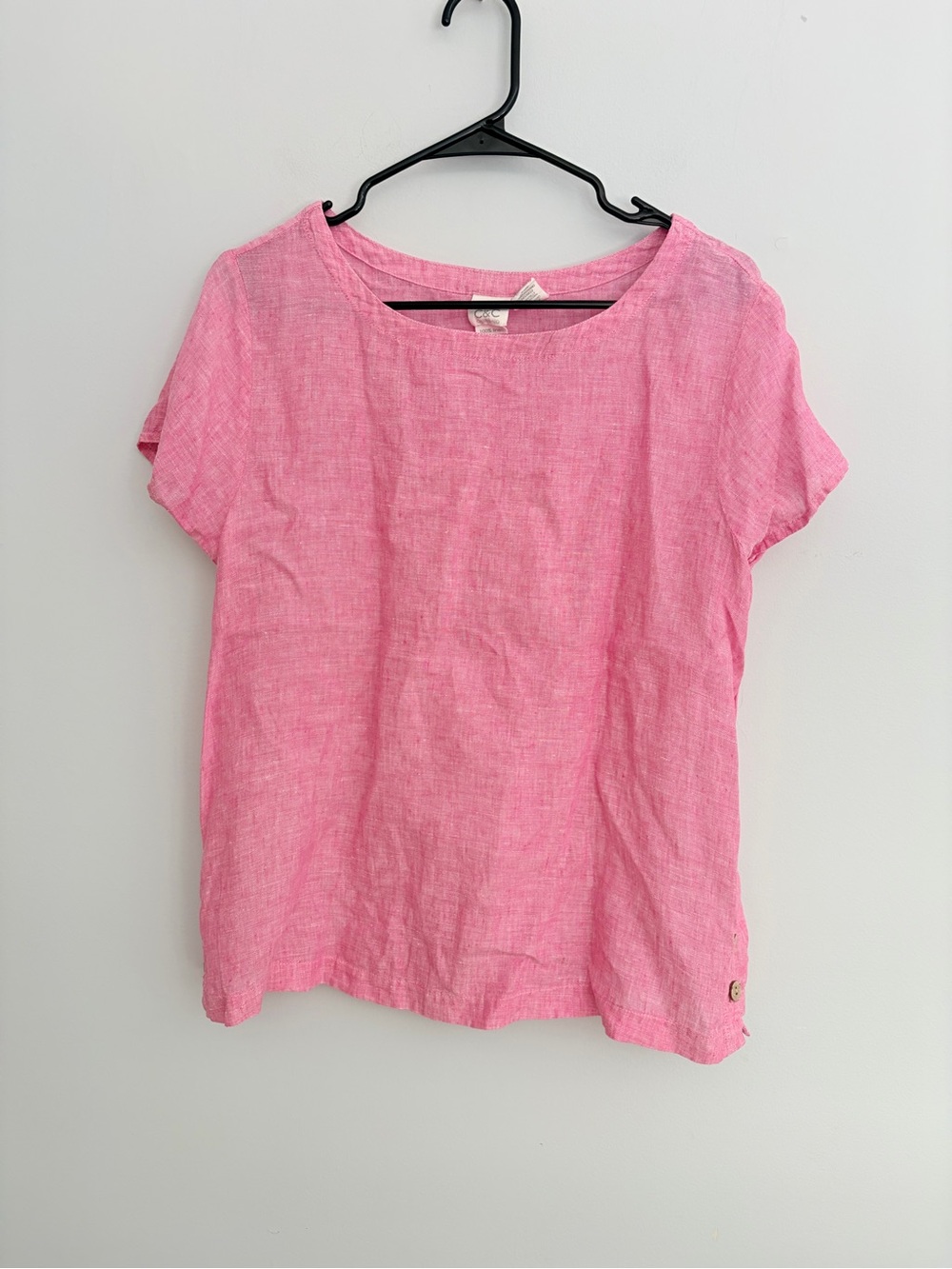 C&C 100% Linen Pink Short-Sleeve Top